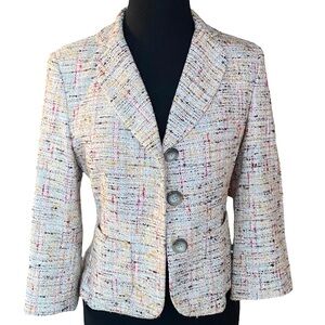 Anne Klein cream tweed blazer with multicolor stitching size 4 petite